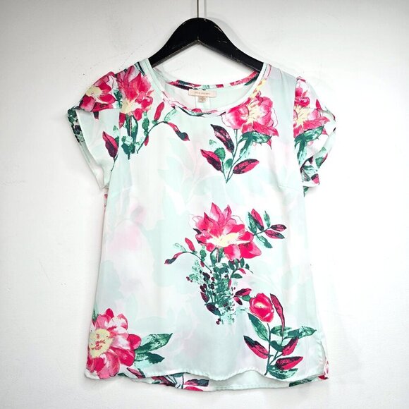 Skies Are Blue Galice Green Floral Tulip Sleeve Blouse - Picture 1 of 7